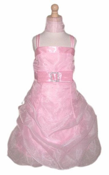 Cape Short Beaded Floral Organza Flower Girl Dress With Sash
