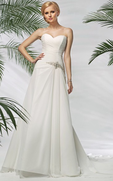 A-Line Maxi Criss-Cross Sweetheart Sleeveless Tulle&Satin Wedding Dress With Waist Jewellery