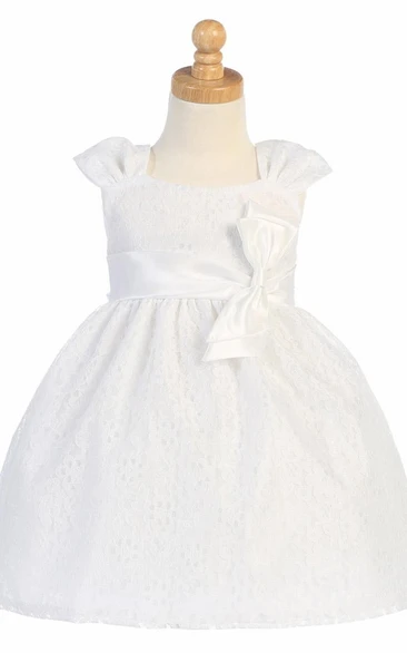 Tea-Length Ruched Tiered Tulle&Lace Flower Girl Dress