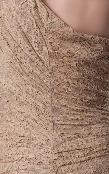 One-Shoulder Sheath Lace Side Ruching and Dress With Flower