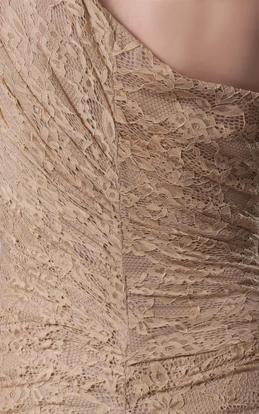 One-Shoulder Sheath Lace Side Ruching and Dress With Flower