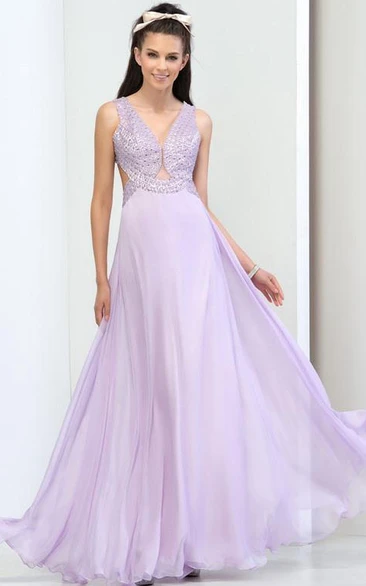 Ericdrsess A-Line V-Neck Beading Criss-Cross Prom Dress