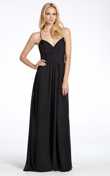 Ruched Sleeveless Spaghetti Chiffon Bridesmaid Dress With Straps