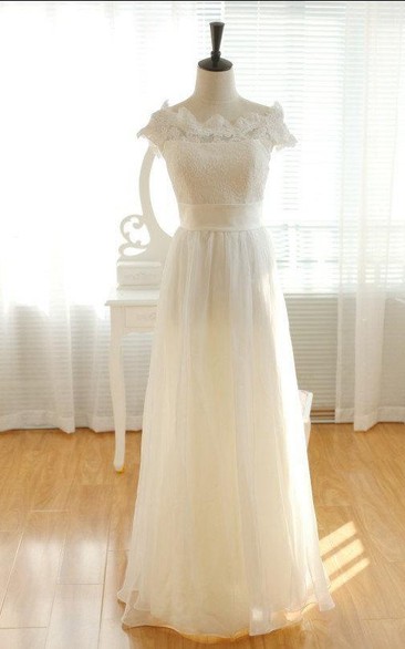 Floor-Length Cap Keyhole Chiffon Lace Long Sleeve Bridesmaid Dress