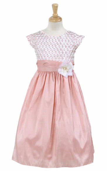 Tea-Length Tiered Taffeta Flower Girl Dress
