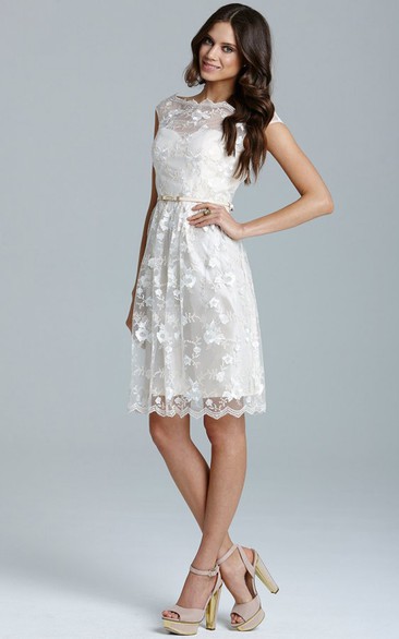 Short Lace Chic All-Over Dress With Belt
