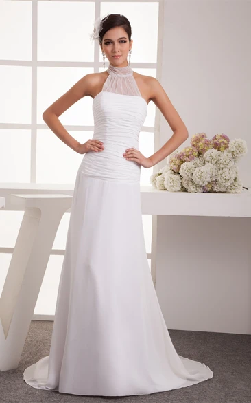 Sleeveless Maxi High-Neck Dress With Ruched Bodice