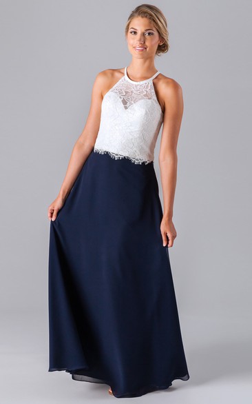 A-Line Sleeveless Floor-Length Chiffon&Lace Bridesmaid Dress With Zipper Back