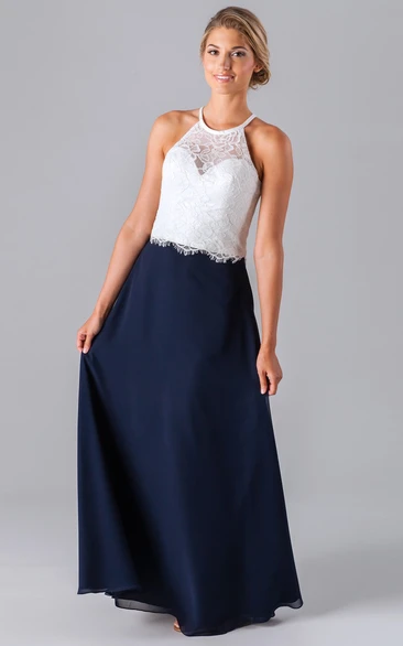 A-Line Sleeveless Floor-Length Chiffon&Lace Bridesmaid Dress With Zipper Back