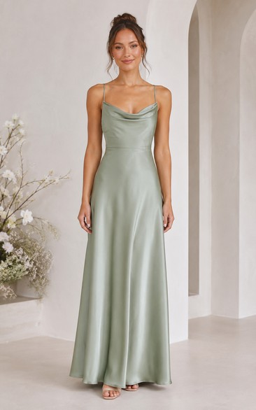 Sage Cowl Neck Satin A-Line Bridesmaid Dress