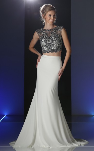 Sheath Floor-Length Scoop-Neck Sleeveless Jersey Dress