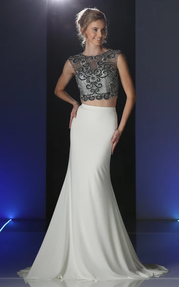 Sheath Floor-Length Scoop-Neck Sleeveless Jersey Dress