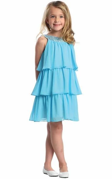 Embroideried Chiffon&Sequins Flower Girl Dress