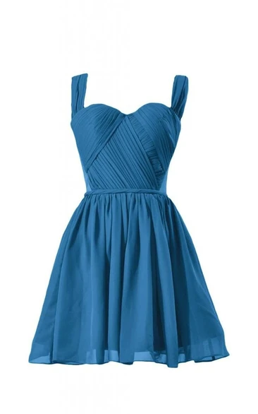 Sleeveless Ruched Bodice Short Pleated Chiffon Dress
