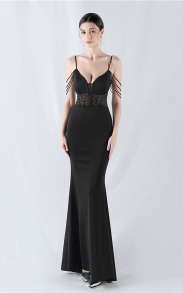 Evening Dress Waist Fishbone Beaded Hot Diamond Banquet Performance Host Evening Dress