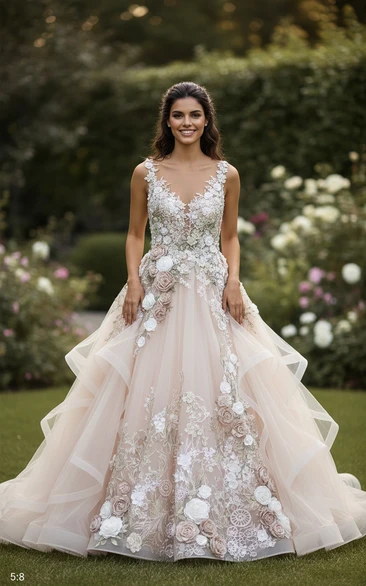 Dramatic Ruffled Tulle Bridal Gown