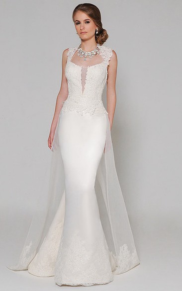 Mermaid High Neck Sleeveless Beaded Satin Wedding Dress With Keyhole