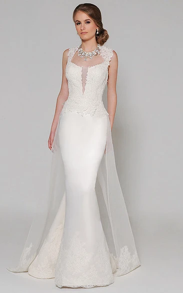 Mermaid High Neck Sleeveless Beaded Satin Wedding Dress With Keyhole