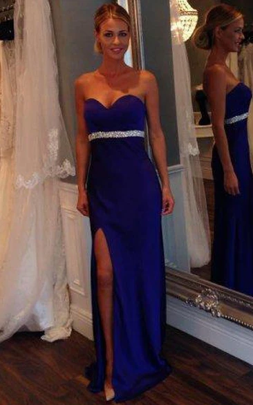 Sweetheart Long Sheath Dress with Sequins and Side Split