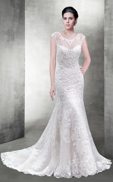 Delicate Scoop Neck Lace Wedding Dress Styles With Illusion Back