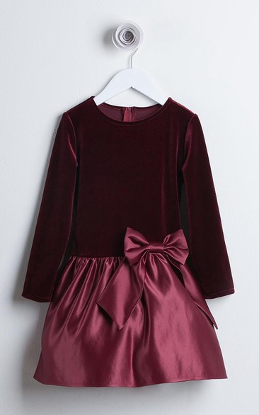 Bowed Long-Sleeve Satin Flower Girl Dress