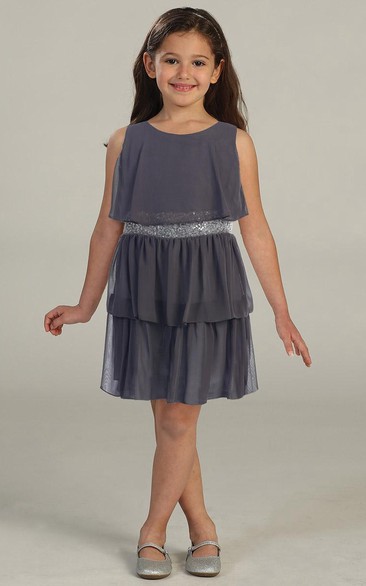 Knee-Length Chiffon&Sequins Flower Girl Dress