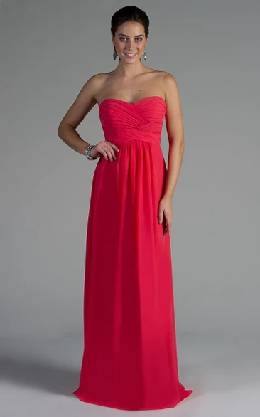 Sweetheart A-Line Chiffon Long Bridesmaid Dress With Criss-Cross Bandage