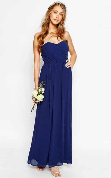 Ankle-Length Sweetheart Sleeveless Ruched Chiffon Bridesmaid Dress