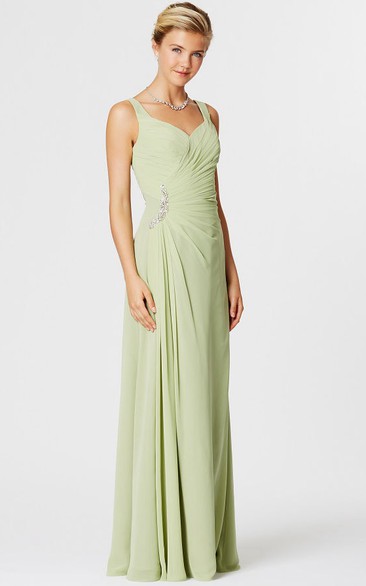 Sleeveless Side-Draped Strapped Chiffon Bridesmaid Dress With Beading