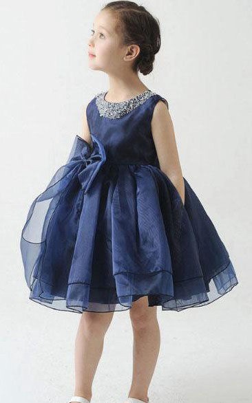 Flower Girl Beading Neck Empire Organza Ball Gown With Bow