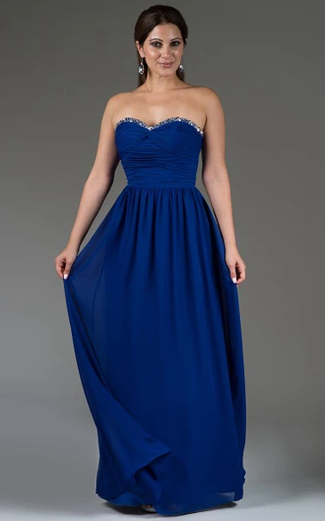 Sweetheart A-Line Chiffon Long Bridesmaid Dress With Crystal Neckline