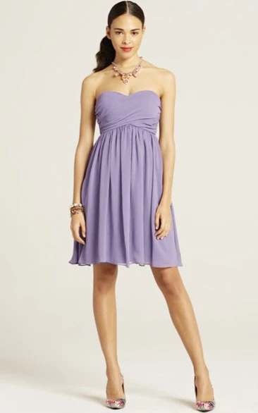 Mini Sleeveless Ruched Sweetheart Chiffon Bridesmaid Dress With Bow