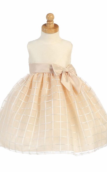 Tea-Length Sleeveless Bowed Organza Flower Girl Dress