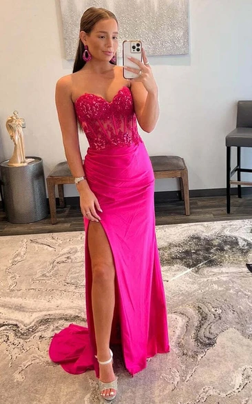 Fuchsia Sequin Corset Gown