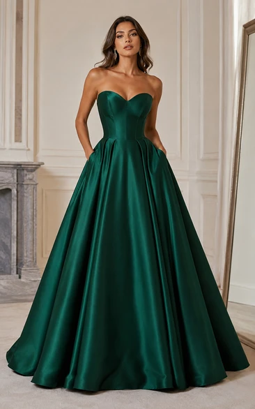 Strapless Satin Ball Gown with Pockets