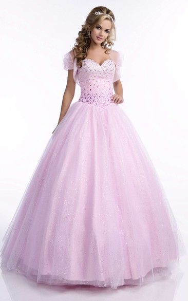 Lace-Up Back Sequined Tulle Quinceanera Dress With Beaded Corset