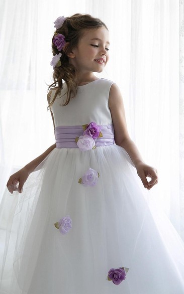 Tea-Length Split-Front Tulle&Sequins Flower Girl Dress