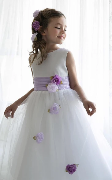 Tea-Length Split-Front Tulle&Sequins Flower Girl Dress