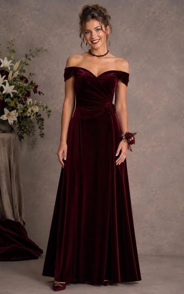 A-Line Evening Dress with Off-the-shoulder, Sleeveless and Drape, Floor Length