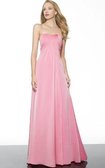 A-Line Strapless Empire Draped Jersey Bridesmaid Dress
