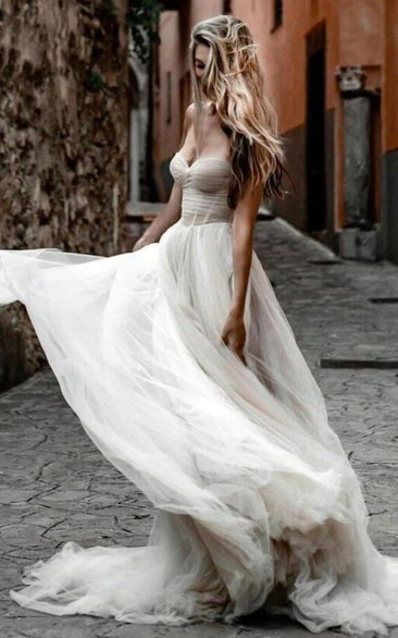 Tulle Sweetheart Ruched A-line Pleated Flowy Ethereal Wedding Dress