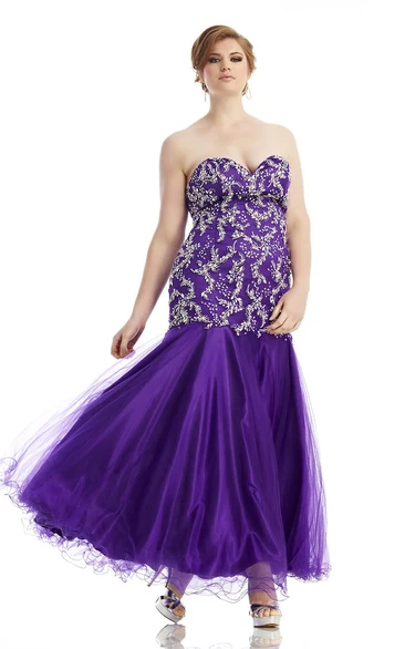 Mermaid Ankle-length Sweetheart Sleeveless Tulle Satin Beading Ruffles Backless Dress