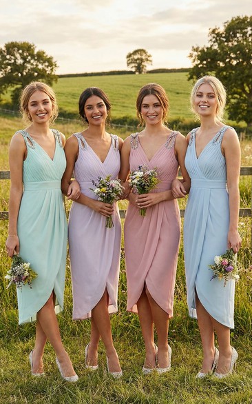 High-Low Criss-Cross V-Neck Chiffon Dress