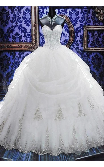 Gorgeous Ball Gown Beadings Wedding Dress Court Train Bowknot