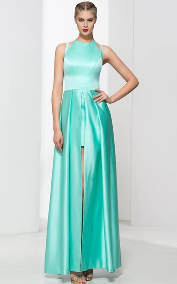 Jewel Neck Split-Front Long Prom Dress