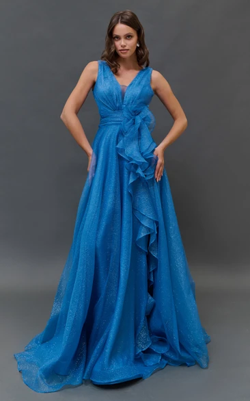 V-neck Sleeveless Empire A-line Drapped Dress