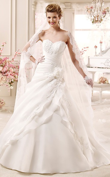 Sweetheart A-line Wedding Dress with Bandage Waist and Asymmetrical Ruching