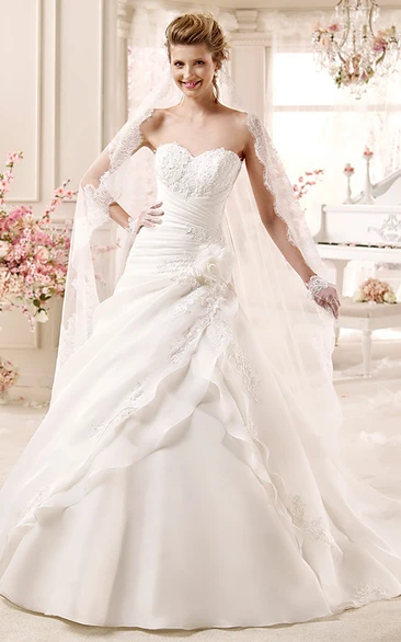 Sweetheart A-line Wedding Dress with Bandage Waist and Asymmetrical Ruching