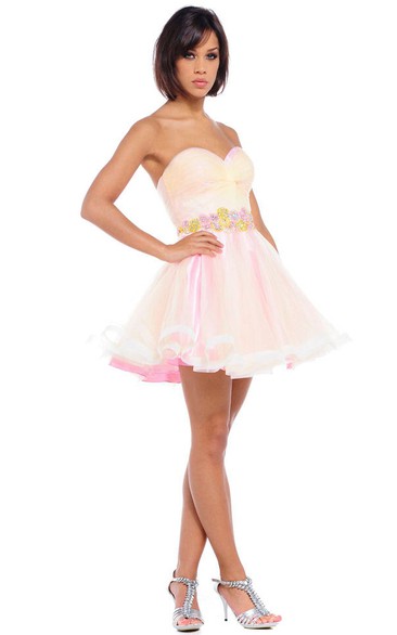 Sweetheart Short Jeweled Tulle Prom Dress With Criss Cross And V Back