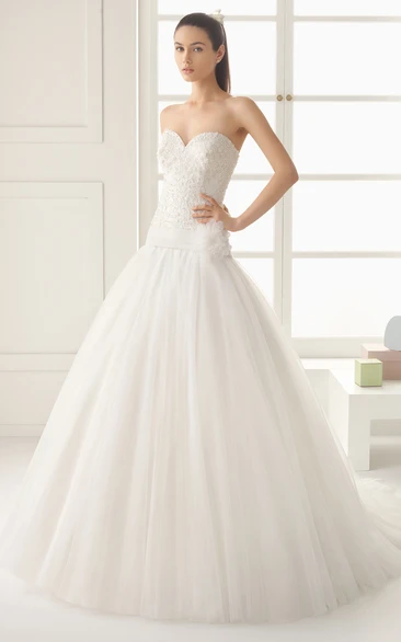 Strapless Sweetheart Gown With Beaded Bodice And Ruffles